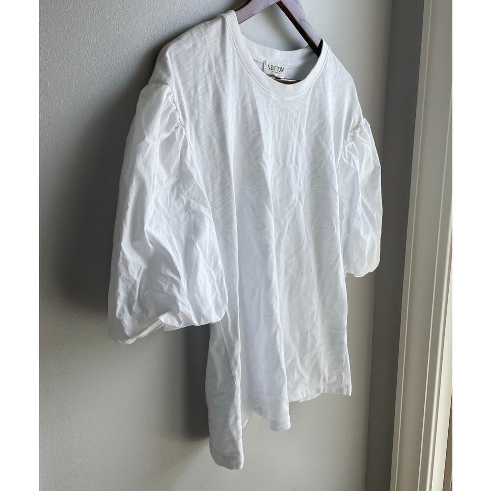 Nation LA Paola Shirt Puff Sleeve Short Sleeve Top 100% cotton size L - Picture 8 of 12